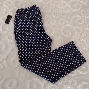 Navy Blue & White Polka Dot Ankle Pants